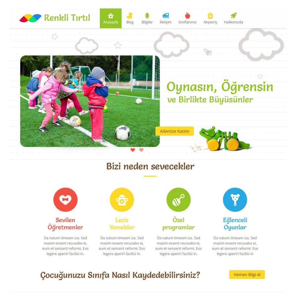 anaokulu örnek amaçlı hazırladığımız web sitesi